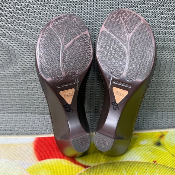 Born Womens Size 8 EU 39 Brown Leather Slip-On Mule Clogs Wedge Heel - Picture 7 of 8